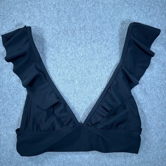 Aerie Triangle Ruffle Strap Bikini Swim Top Women's Small Black Beach Vacation - Picture 1 of 7